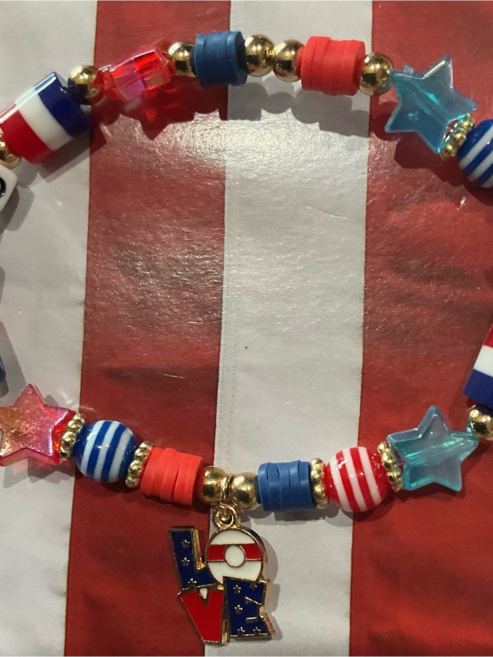 Lulu's Red, White & Blue Beaded Star Charm Bracelet